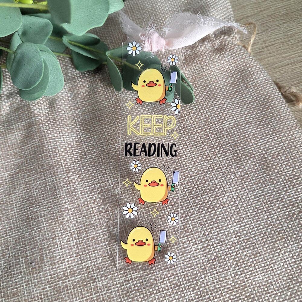Keep Reading Duck Knife Bookmark, Funny Cleaver Chick Unhinged Meme Page Marker